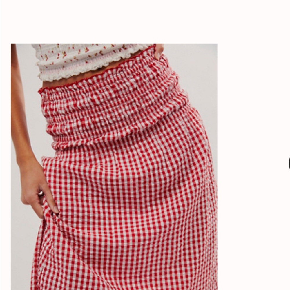 Free People Red and White Gingham Smocked Midi Skirt